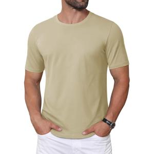 imageMAGCOMSEN Mens TShirts Short Sleeve Crew Neck Cotton Tshirts Casual Summer T Shirts Classic Basic TeesKhaki