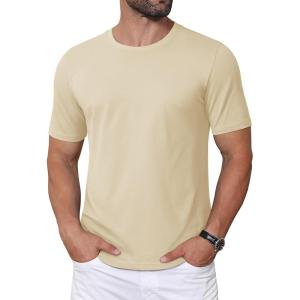 imageMAGCOMSEN Mens TShirts Short Sleeve Crew Neck Cotton Tshirts Casual Summer T Shirts Classic Basic TeesLight Apricot