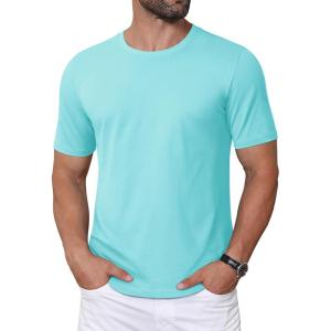 imageMAGCOMSEN Mens TShirts Short Sleeve Crew Neck Cotton Tshirts Casual Summer T Shirts Classic Basic TeesLight Lake Blue