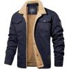 imageMAGCOMSEN Mens Winter Jacket Lined Sherpa Jacket Warm Trucker Coat Multi PocketNavy