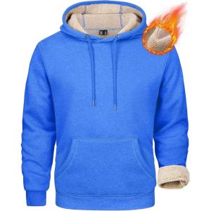 imageMAGCOMSEN Mens Heavy Hoodie Sherpa Fleece Lined Pullover Thick Winter Hooded SweatshirtAzure