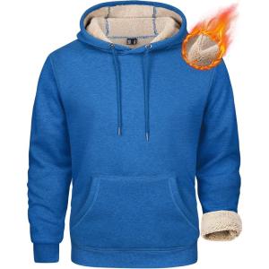 imageMAGCOMSEN Mens Heavy Hoodie Sherpa Fleece Lined Pullover Thick Winter Hooded SweatshirtBlue Green
