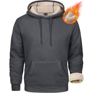 imageMAGCOMSEN Mens Heavy Hoodie Sherpa Fleece Lined Pullover Thick Winter Hooded SweatshirtDark Grey
