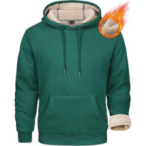 imageMAGCOMSEN Mens Heavy Hoodie Sherpa Fleece Lined Pullover Thick Winter Hooded SweatshirtEmerald Green