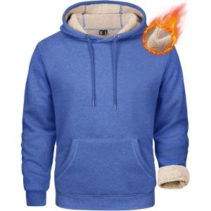 imageMAGCOMSEN Mens Heavy Hoodie Sherpa Fleece Lined Pullover Thick Winter Hooded SweatshirtGrey Blue