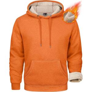 imageMAGCOMSEN Mens Heavy Hoodie Sherpa Fleece Lined Pullover Thick Winter Hooded SweatshirtOrange