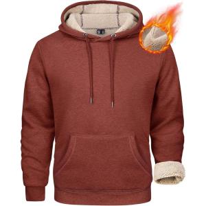 imageMAGCOMSEN Mens Heavy Hoodie Sherpa Fleece Lined Pullover Thick Winter Hooded SweatshirtOrange Red