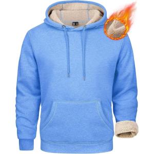 imageMAGCOMSEN Mens Heavy Hoodie Sherpa Fleece Lined Pullover Thick Winter Hooded SweatshirtSky Blue