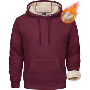 imageMAGCOMSEN Mens Heavy Hoodie Sherpa Fleece Lined Pullover Thick Winter Hooded SweatshirtWine Red
