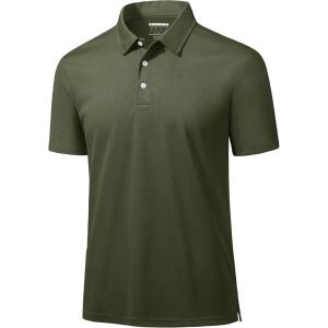 imageMAGCOMSEN Mens Polo Shirts 3 Buttons Casual Work T Shirts Quick Dry Short Sleeve Golf Shirt Pique Jersey Outdoor PerformanceArmy Green