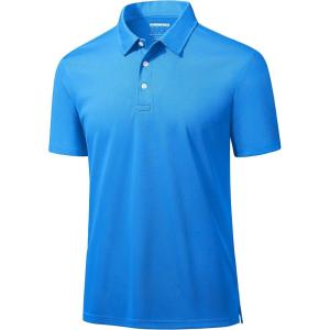 imageMAGCOMSEN Mens Polo Shirts 3 Buttons Casual Work T Shirts Quick Dry Short Sleeve Golf Shirt Pique Jersey Outdoor PerformanceAzure