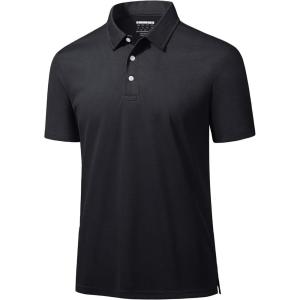 imageMAGCOMSEN Mens Polo Shirts 3 Buttons Casual Work T Shirts Quick Dry Short Sleeve Golf Shirt Pique Jersey Outdoor PerformanceBlack