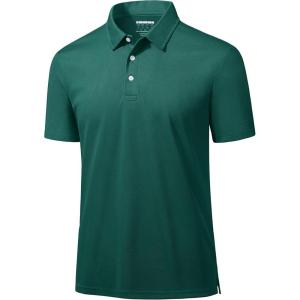 imageMAGCOMSEN Mens Polo Shirts 3 Buttons Casual Work T Shirts Quick Dry Short Sleeve Golf Shirt Pique Jersey Outdoor PerformanceEmerald Green