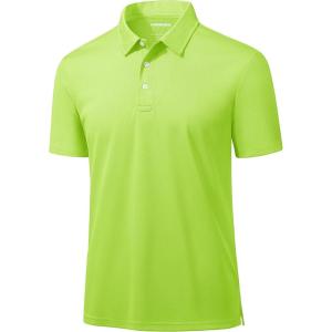 imageMAGCOMSEN Mens Polo Shirts 3 Buttons Casual Work T Shirts Quick Dry Short Sleeve Golf Shirt Pique Jersey Outdoor PerformanceFluorescent Green