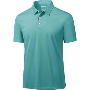 imageMAGCOMSEN Mens Polo Shirts 3 Buttons Casual Work T Shirts Quick Dry Short Sleeve Golf Shirt Pique Jersey Outdoor PerformanceGrey Green
