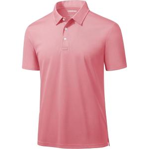 imageMAGCOMSEN Mens Polo Shirts 3 Buttons Casual Work T Shirts Quick Dry Short Sleeve Golf Shirt Pique Jersey Outdoor PerformanceGrey Pink