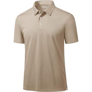 imageMAGCOMSEN Mens Polo Shirts 3 Buttons Casual Work T Shirts Quick Dry Short Sleeve Golf Shirt Pique Jersey Outdoor PerformanceKhaki
