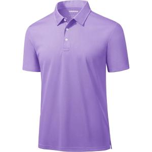 imageMAGCOMSEN Mens Polo Shirts 3 Buttons Casual Work T Shirts Quick Dry Short Sleeve Golf Shirt Pique Jersey Outdoor PerformanceLight Purple