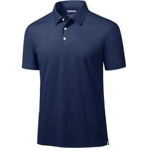 imageMAGCOMSEN Mens Polo Shirts 3 Buttons Casual Work T Shirts Quick Dry Short Sleeve Golf Shirt Pique Jersey Outdoor PerformanceNavy