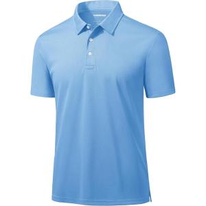 imageMAGCOMSEN Mens Polo Shirts 3 Buttons Casual Work T Shirts Quick Dry Short Sleeve Golf Shirt Pique Jersey Outdoor PerformanceSky Blue