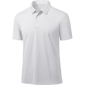 imageMAGCOMSEN Mens Polo Shirts 3 Buttons Casual Work T Shirts Quick Dry Short Sleeve Golf Shirt Pique Jersey Outdoor PerformanceWhite