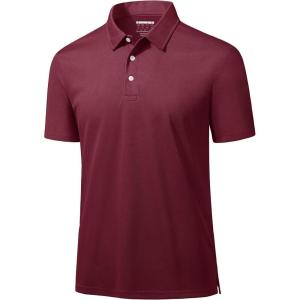 imageMAGCOMSEN Mens Polo Shirts 3 Buttons Casual Work T Shirts Quick Dry Short Sleeve Golf Shirt Pique Jersey Outdoor PerformanceWine