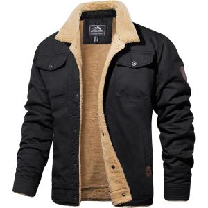 imageMAGCOMSEN Mens Winter Jacket Lined Sherpa Jacket Warm Trucker Coat Multi PocketBlack