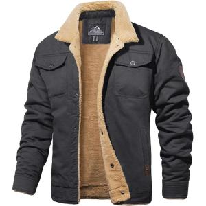 imageMAGCOMSEN Mens Winter Jacket Lined Sherpa Jacket Warm Trucker Coat Multi PocketDark Grey