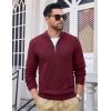 imageMAGCOMSEN Mens Quarter Zip Pullover Sweaters Casual Knit Polo Sweaters Fall Winter SweatshirtsWine Red