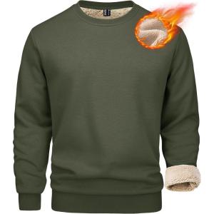 imageMAGCOMSEN Mens Sherpa Lined Sweatshirts Fleece Pullover Basic Tops Warm Crewneck Winter SweatshirtArmy Green