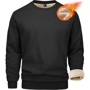 imageMAGCOMSEN Mens Sherpa Lined Sweatshirts Fleece Pullover Basic Tops Warm Crewneck Winter SweatshirtBlack