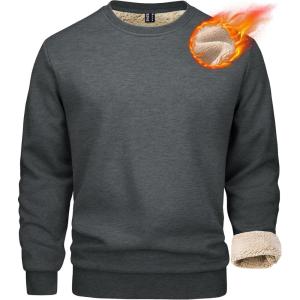 imageMAGCOMSEN Mens Sherpa Lined Sweatshirts Fleece Pullover Basic Tops Warm Crewneck Winter SweatshirtGrey