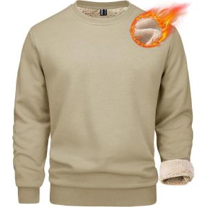 imageMAGCOMSEN Mens Sherpa Lined Sweatshirts Fleece Pullover Basic Tops Warm Crewneck Winter SweatshirtKhaki