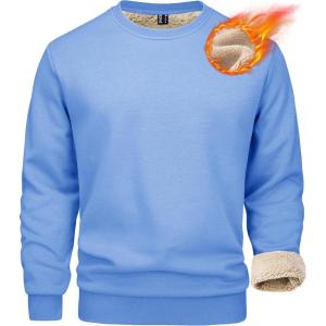 imageMAGCOMSEN Mens Sherpa Lined Sweatshirts Fleece Pullover Basic Tops Warm Crewneck Winter SweatshirtPale Blue