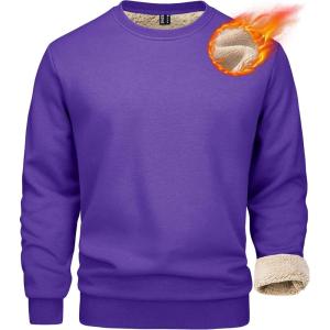 imageMAGCOMSEN Mens Sherpa Lined Sweatshirts Fleece Pullover Basic Tops Warm Crewneck Winter SweatshirtPurple