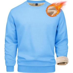 imageMAGCOMSEN Mens Sherpa Lined Sweatshirts Fleece Pullover Basic Tops Warm Crewneck Winter SweatshirtSky Blue