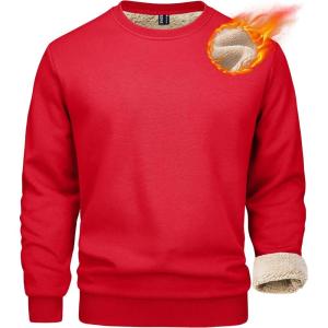 imageMAGCOMSEN Mens Sherpa Lined Sweatshirts Fleece Pullover Basic Tops Warm Crewneck Winter SweatshirtTomato Red