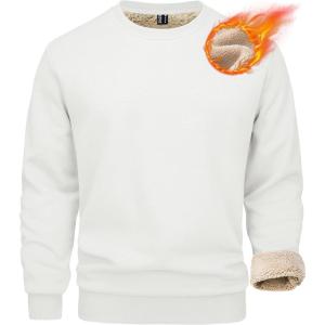 imageMAGCOMSEN Mens Sherpa Lined Sweatshirts Fleece Pullover Basic Tops Warm Crewneck Winter SweatshirtWhite