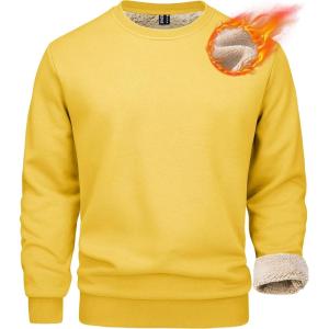 imageMAGCOMSEN Mens Sherpa Lined Sweatshirts Fleece Pullover Basic Tops Warm Crewneck Winter SweatshirtYellow