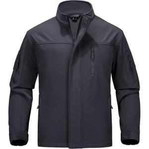 imageMAGCOMSEN Mens Tactical Jacket Water Resistant 6 Pockets Softshell Fleece Lining Hiking Winter Jacket Windbreaker OutwearBlack