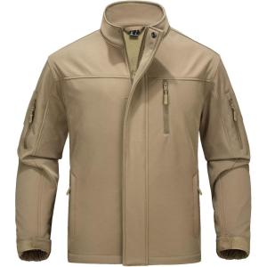 imageMAGCOMSEN Mens Tactical Jacket Water Resistant 6 Pockets Softshell Fleece Lining Hiking Winter Jacket Windbreaker OutwearKhaki