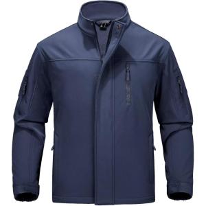imageMAGCOMSEN Mens Tactical Jacket Water Resistant 6 Pockets Softshell Fleece Lining Hiking Winter Jacket Windbreaker OutwearNavy
