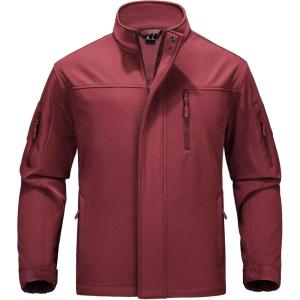 imageMAGCOMSEN Mens Tactical Jacket Water Resistant 6 Pockets Softshell Fleece Lining Hiking Winter Jacket Windbreaker OutwearWine Red
