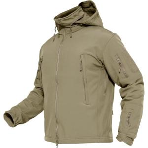imageMAGCOMSEN Mens Tactical Jacket Winter Snow Ski Jacket Water Resistant Softshell Fleece Lined Winter Coats MultiPocketsKhaki