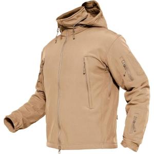 imageMAGCOMSEN Mens Tactical Jacket Winter Snow Ski Jacket Water Resistant Softshell Fleece Lined Winter Coats MultiPocketsSand