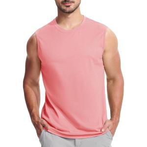 imageMAGCOMSEN Mens Tank Top Cotton Muscle Workout Gym Shirts Moisture Wicking Lightweight Summer Casual Sleeveless ShirtsGrey Pink