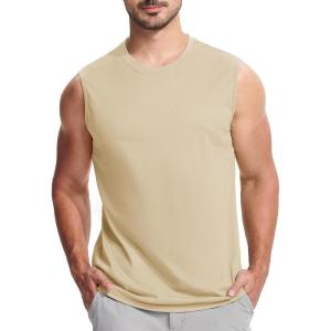 imageMAGCOMSEN Mens Tank Top Cotton Muscle Workout Gym Shirts Moisture Wicking Lightweight Summer Casual Sleeveless ShirtsLight Apricot