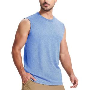 imageMAGCOMSEN Mens Tank Top Cotton Muscle Workout Gym Shirts Moisture Wicking Lightweight Summer Casual Sleeveless ShirtsLight Grey Blue