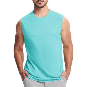 imageMAGCOMSEN Mens Tank Top Cotton Muscle Workout Gym Shirts Moisture Wicking Lightweight Summer Casual Sleeveless ShirtsLight Lake Blue