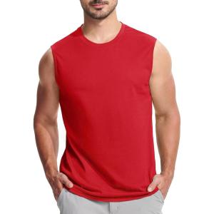 imageMAGCOMSEN Mens Tank Top Cotton Muscle Workout Gym Shirts Moisture Wicking Lightweight Summer Casual Sleeveless ShirtsTomato Red
